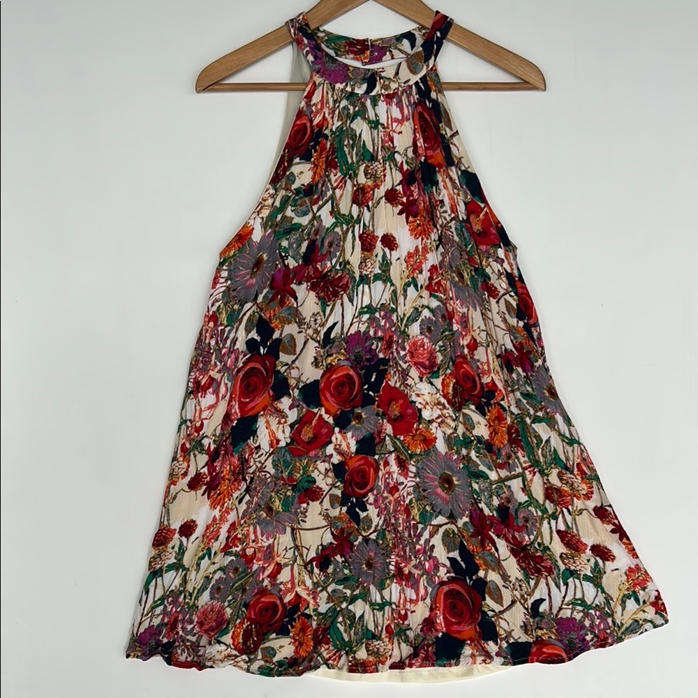 Michael Farrell Floral Flare Mini Swing Dress V Back
